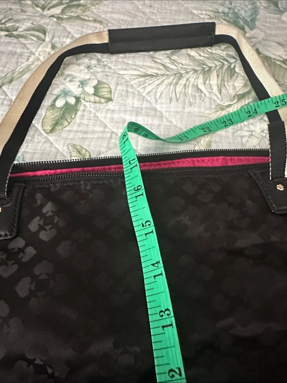 kate spade Black Jacquard duffle with Cream Contrast Straps